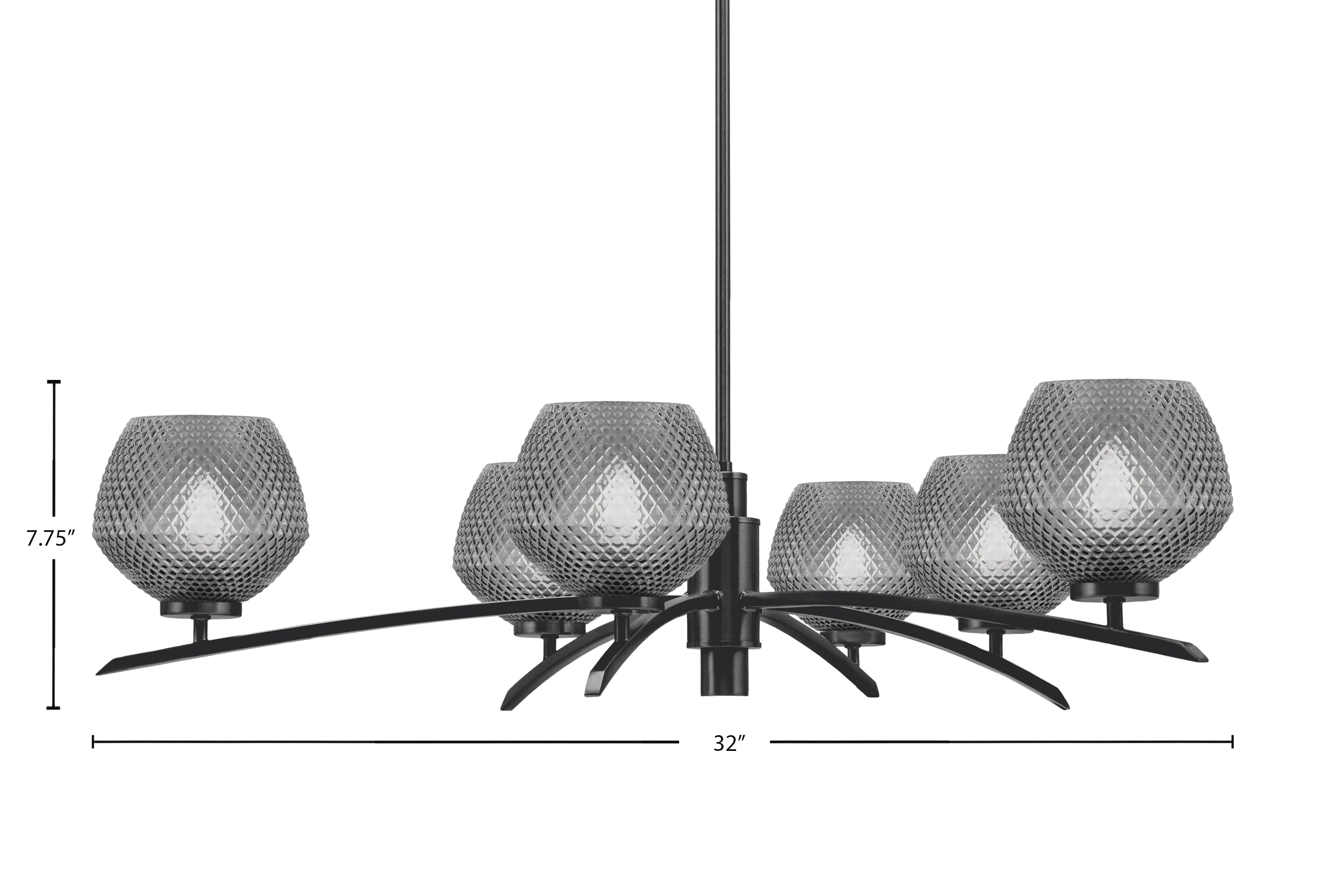 Kurve Six Light Chandelier in Matte Black with Smoke Textured Shade