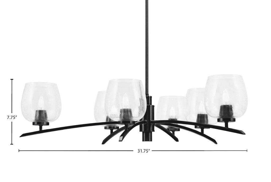 Kurve Six Light Chandelier in Matte Black with Clear Bubble Shade