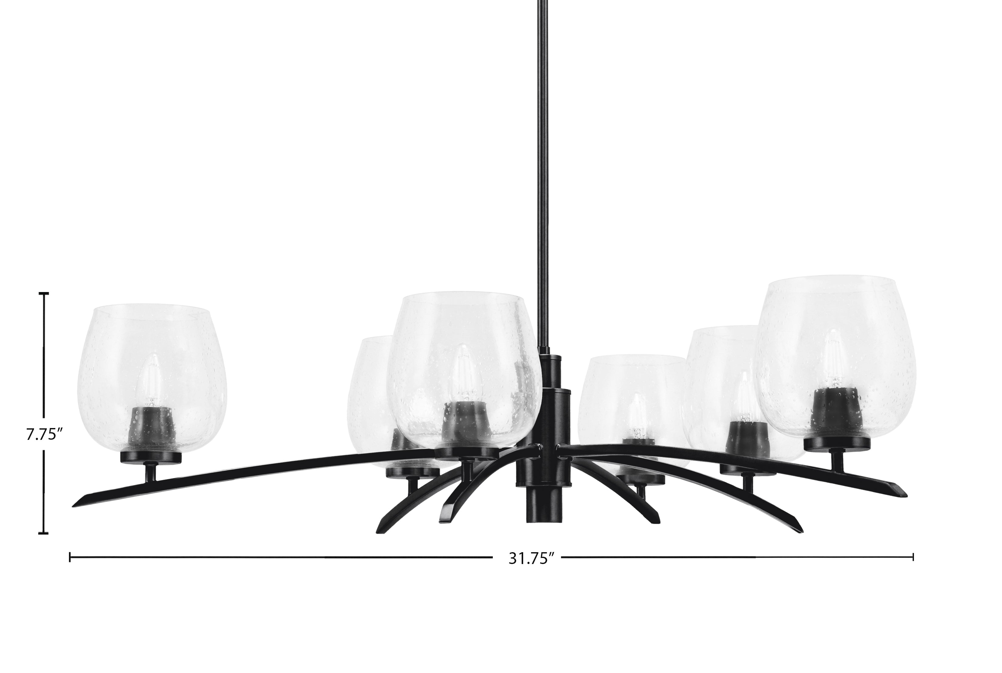 Kurve Six Light Chandelier in Matte Black with Clear Bubble Shade