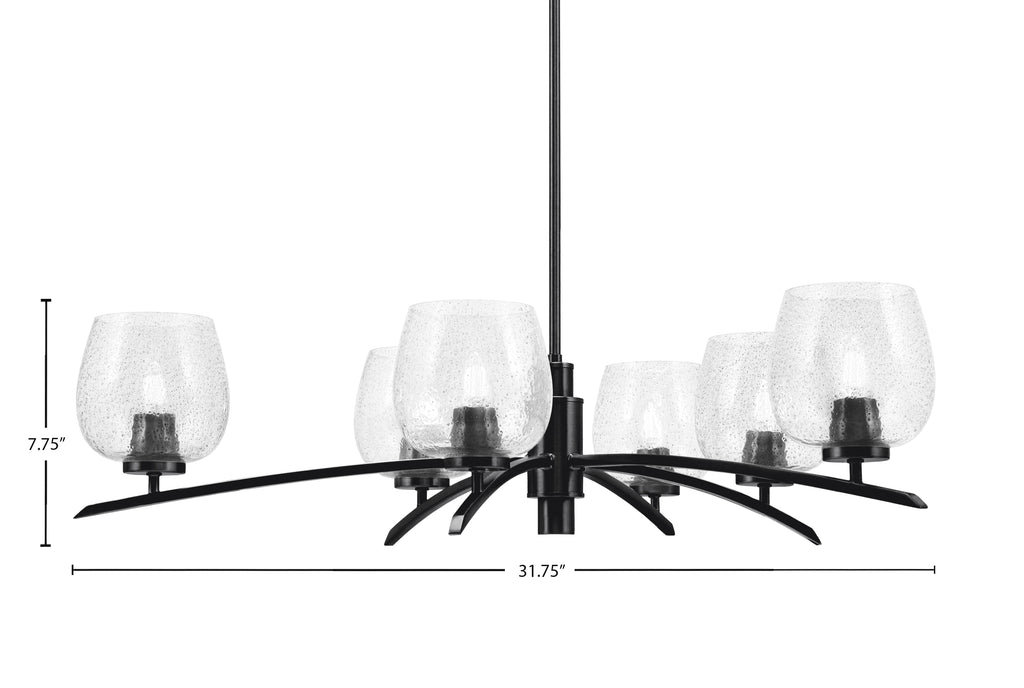 Kurve Six Light Chandelier in Matte Black with Smoke Bubble Shade