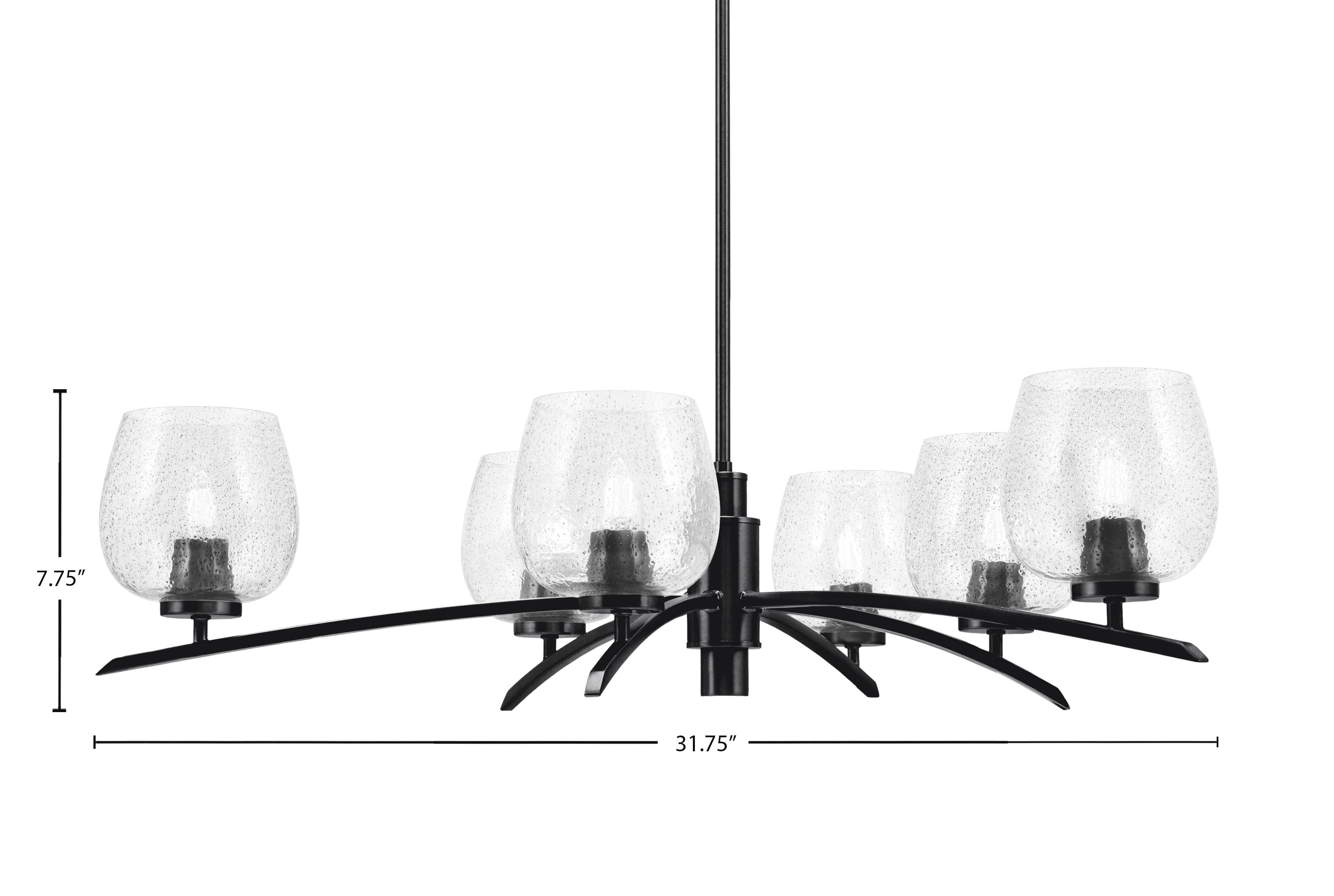 Kurve Six Light Chandelier in Matte Black with Smoke Bubble Shade