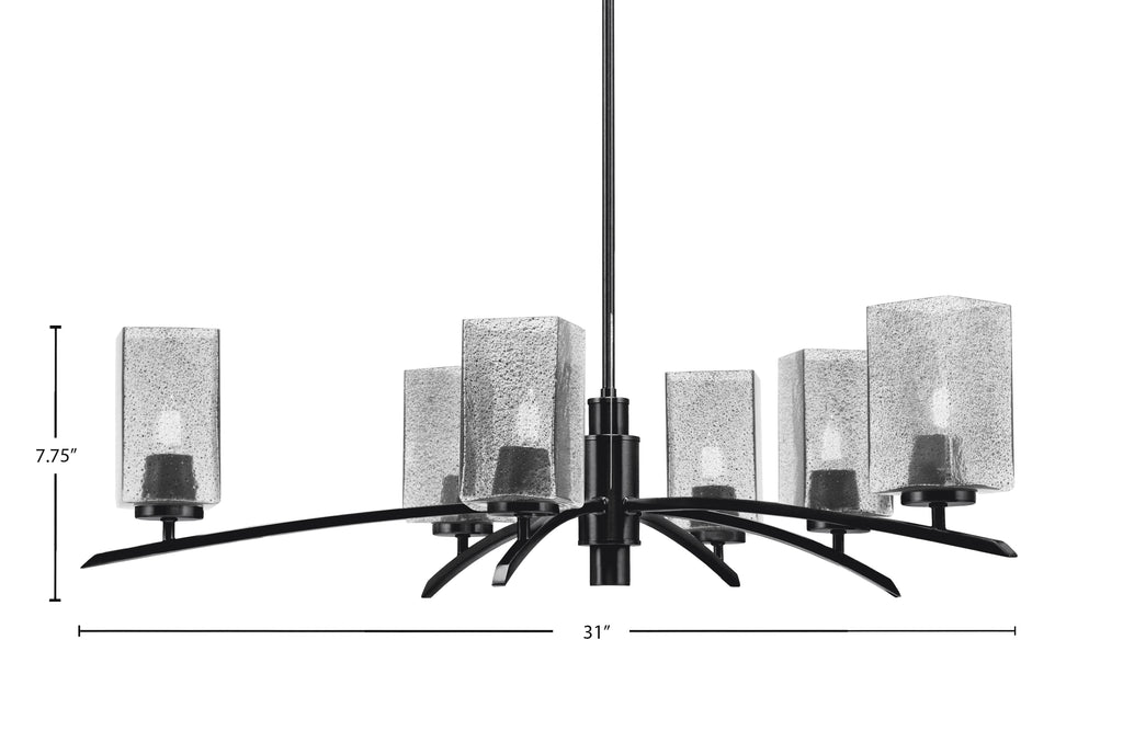 Kurve Six Light Chandelier in Matte Black with Smoke Bubble Shade
