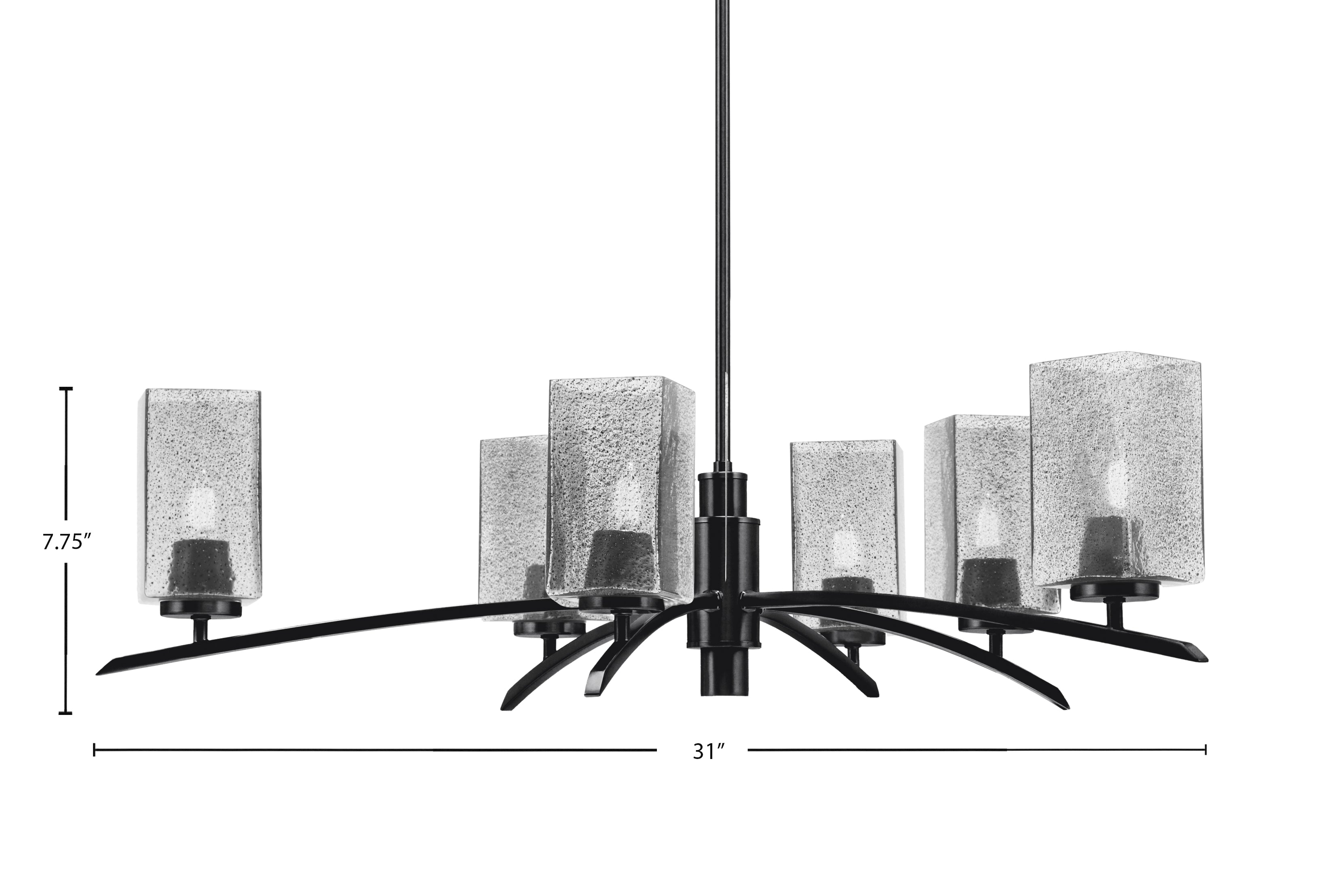 Kurve Six Light Chandelier in Matte Black with Smoke Bubble Shade