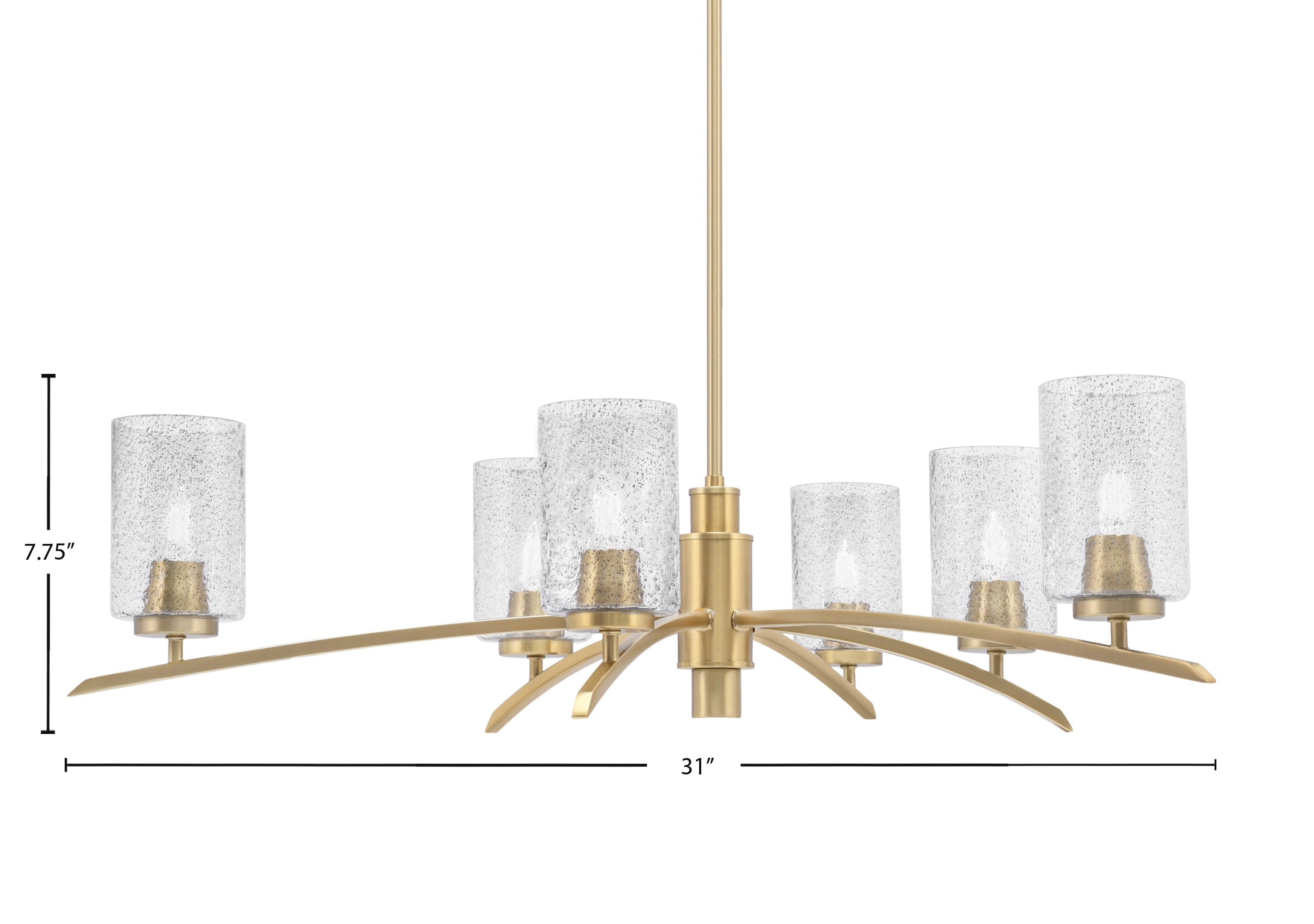 Kurve Six Light Chandelier in New Age Brass with 4" Smoke Bubble Shade