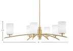 Kurve Six Light Chandelier in New Age Brass with 4" White Muslin Shade