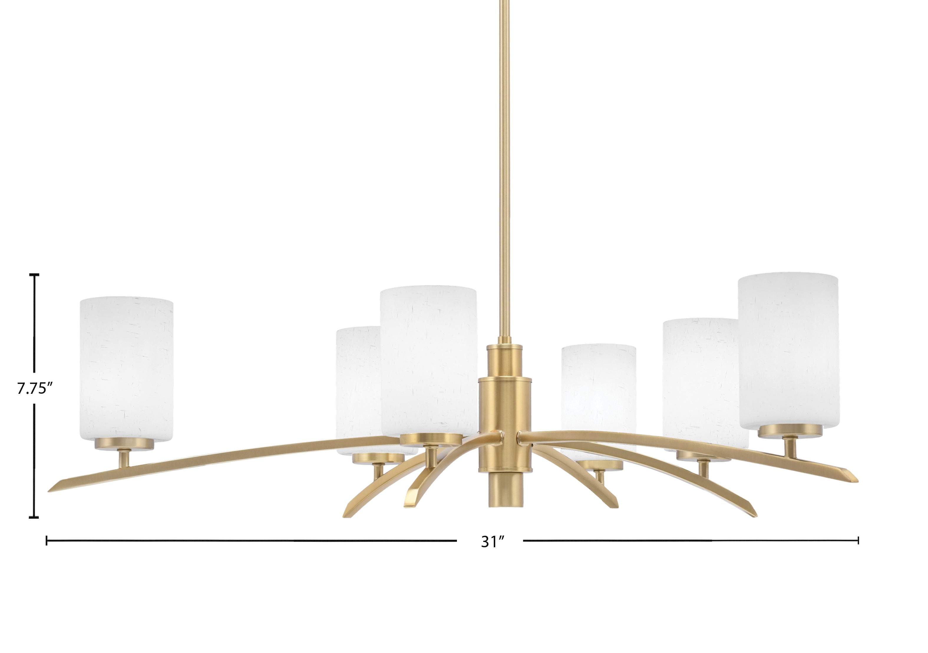 Kurve Six Light Chandelier in New Age Brass with 4" White Muslin Shade