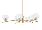 Kurve Six Light Chandelier in New Age Brass with 5.75" Clear Bubble Shade
