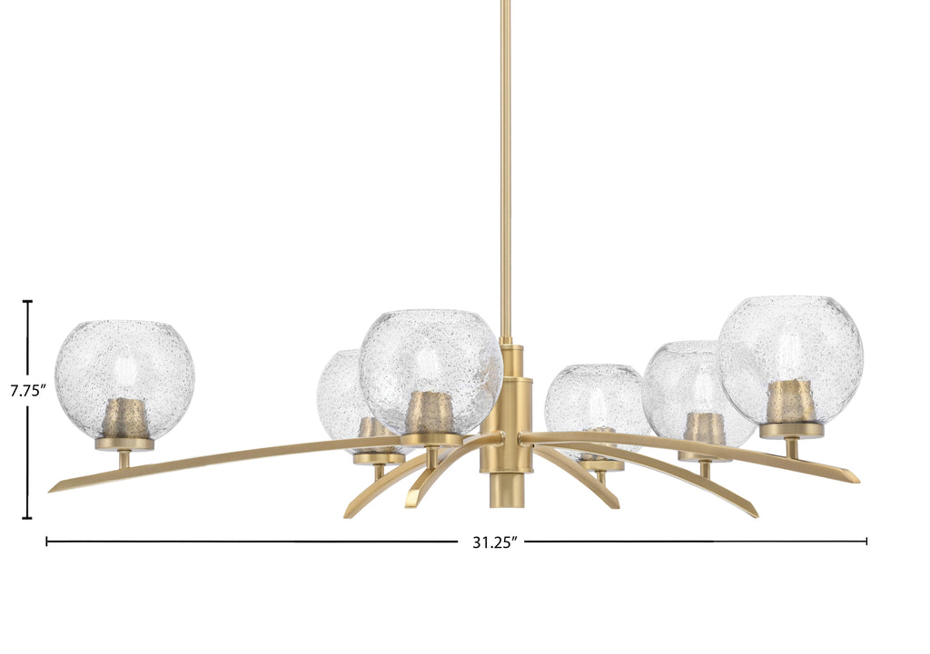Kurve Six Light Chandelier in New Age Brass with 5.75" Smoke Bubble Shade