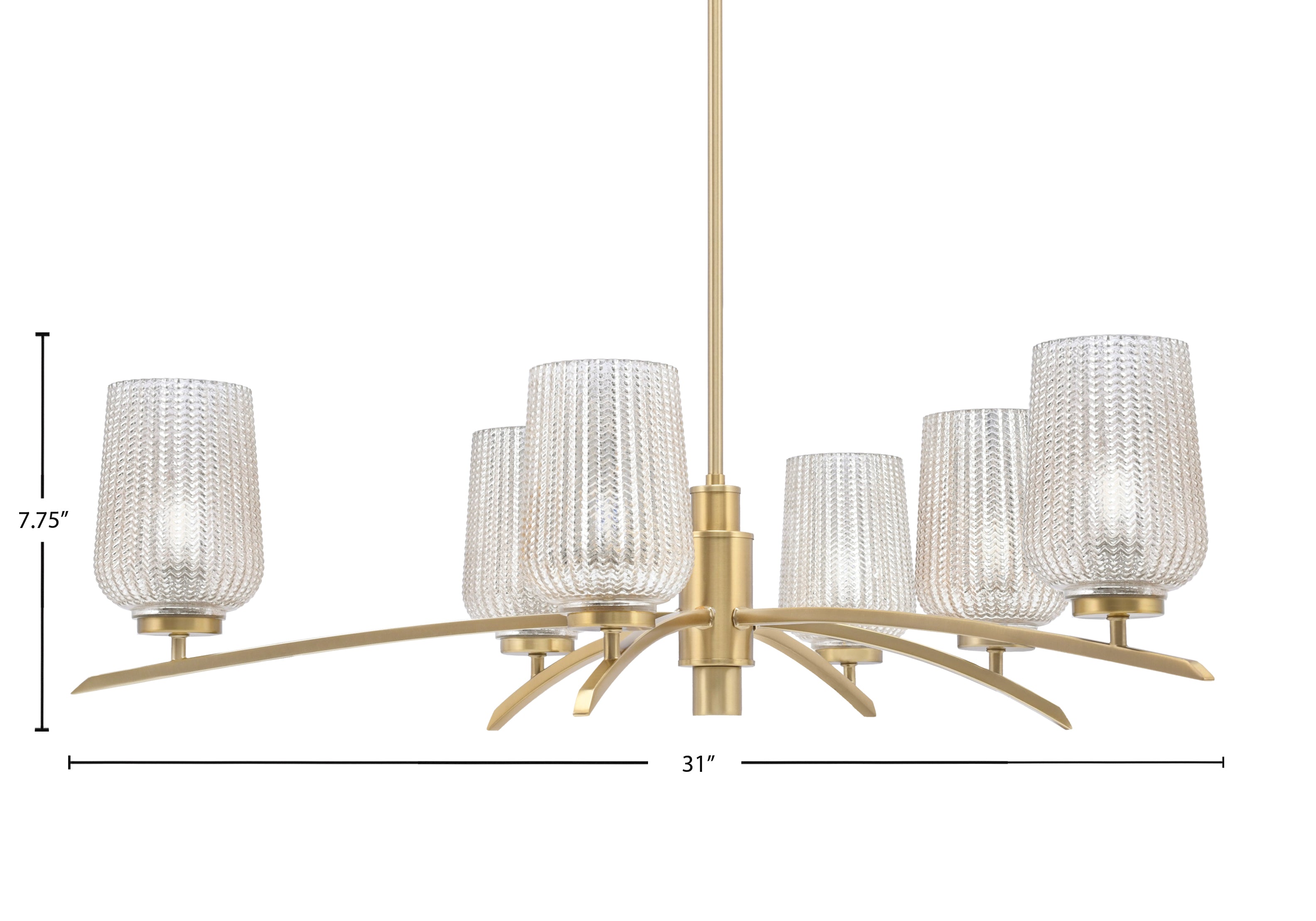 Kurve Six Light Chandelier in New Age Brass with 5" Silver Textured Shade