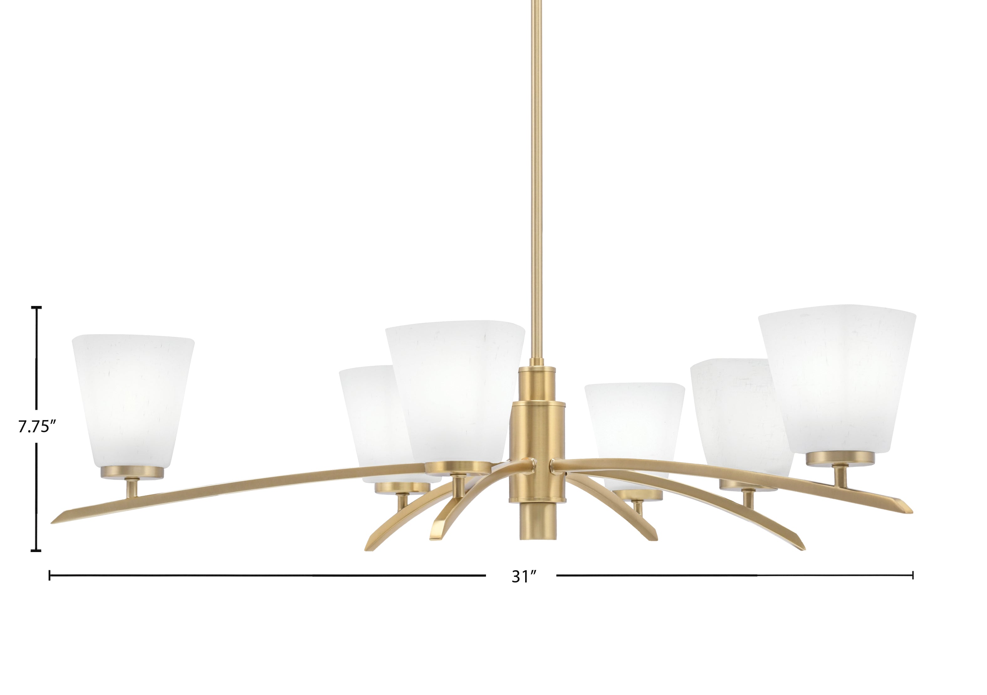 Kurve Six Light Chandelier in New Age Brass with 4.5" Square White Muslin Shade