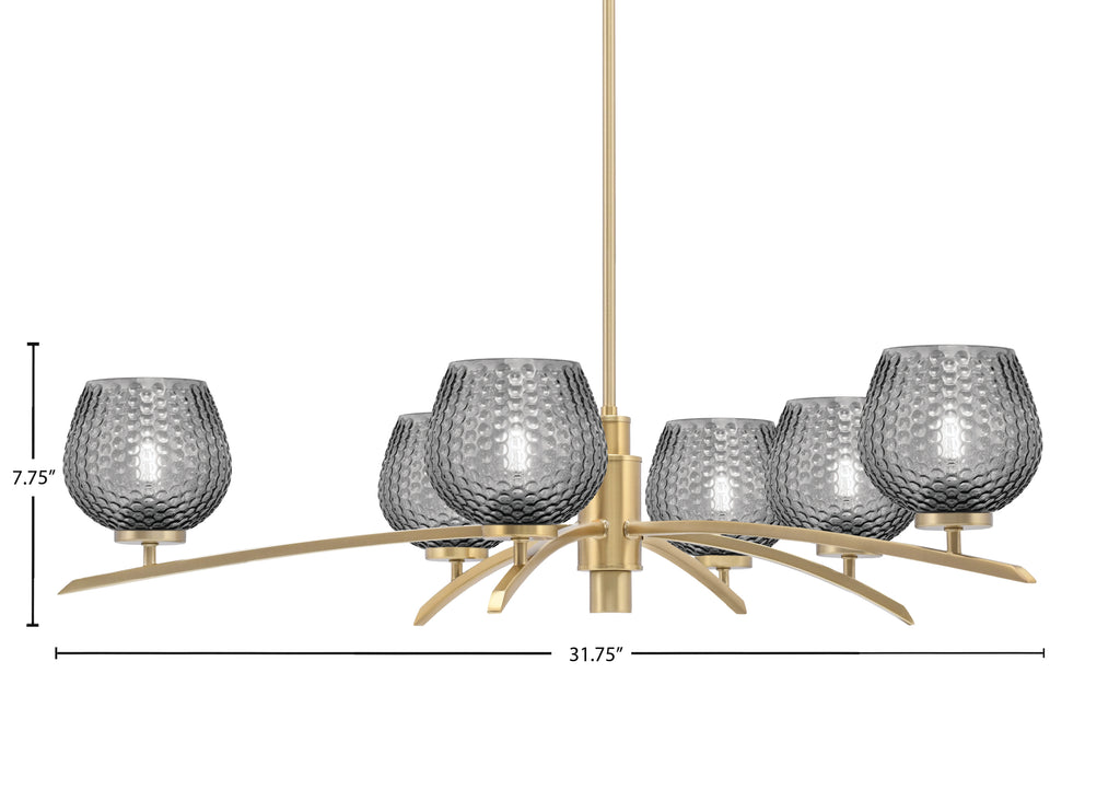 Kurve Six Light Chandelier in New Age Brass with 6" Smoke Textured Shade