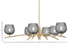 Kurve Six Light Chandelier in New Age Brass with 6" Smoke Textured Shade