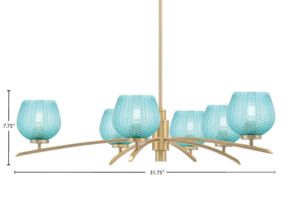 Kurve Six Light Chandelier in New Age Brass with 6" Turquoise Textured Shade