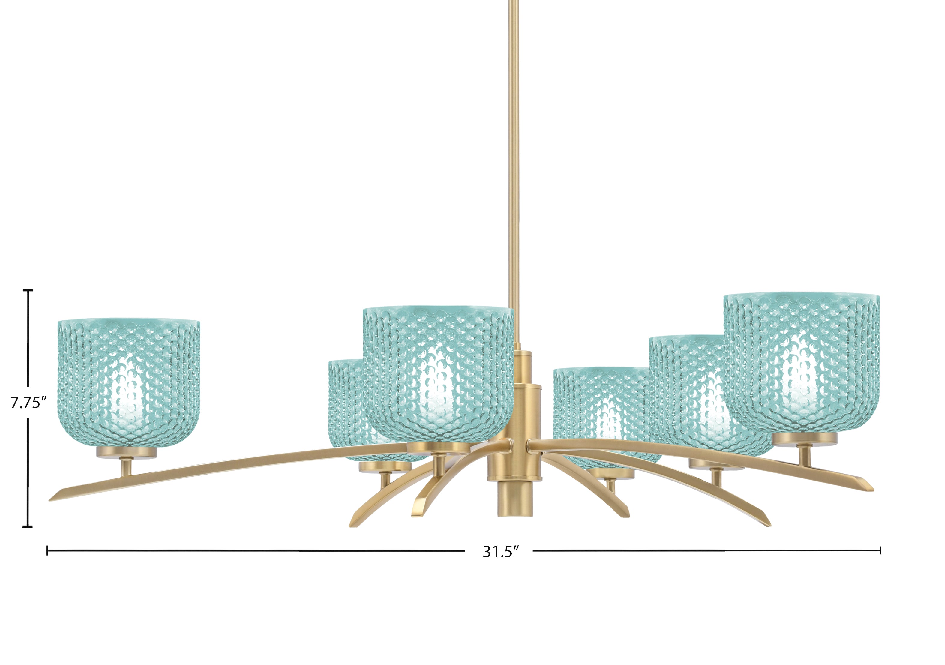 Kurve Six Light Chandelier in New Age Brass with 6" Turquoise Textured Shade