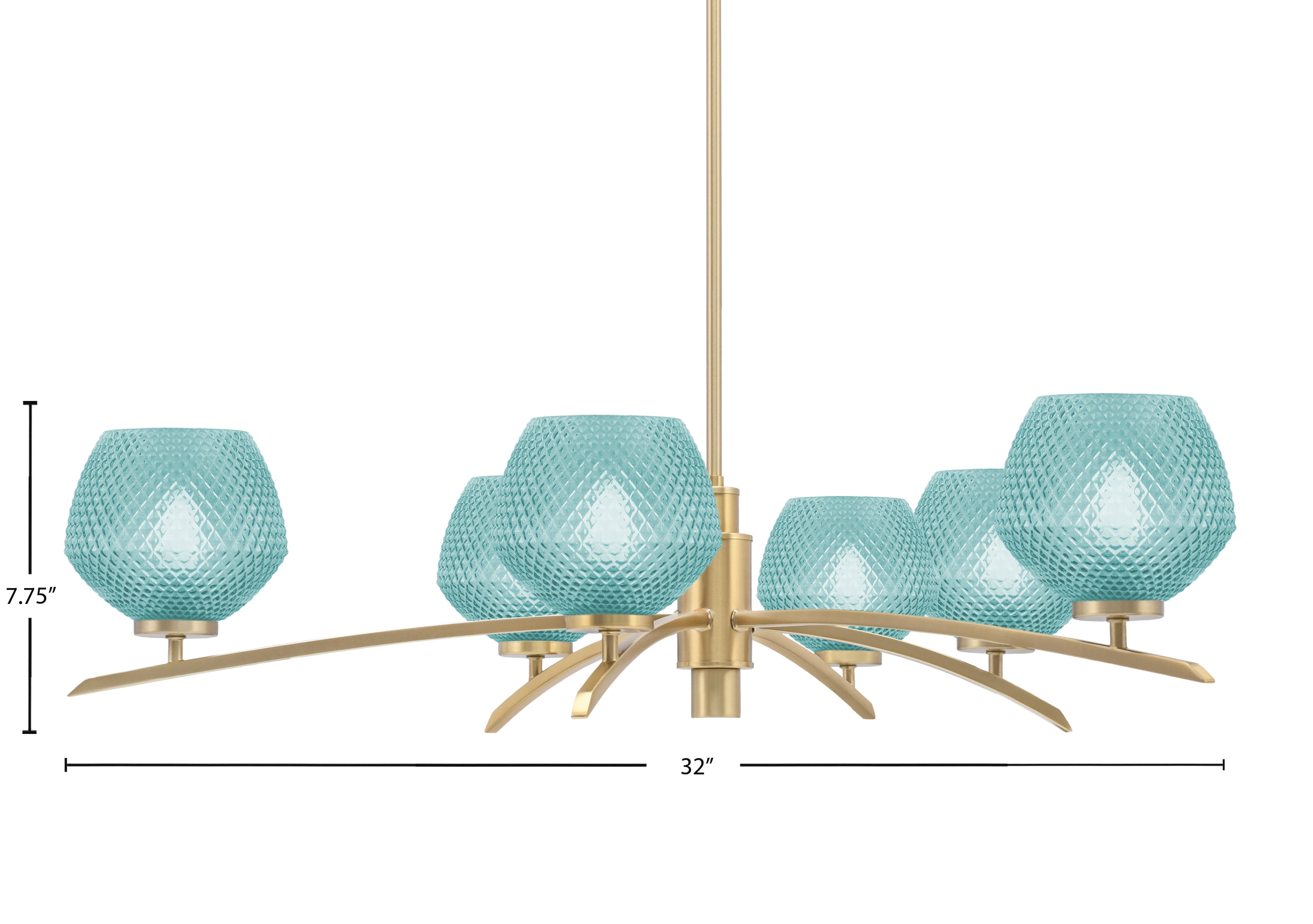 Kurve Six Light Chandelier in New Age Brass with 6" Turquoise Textured Shade