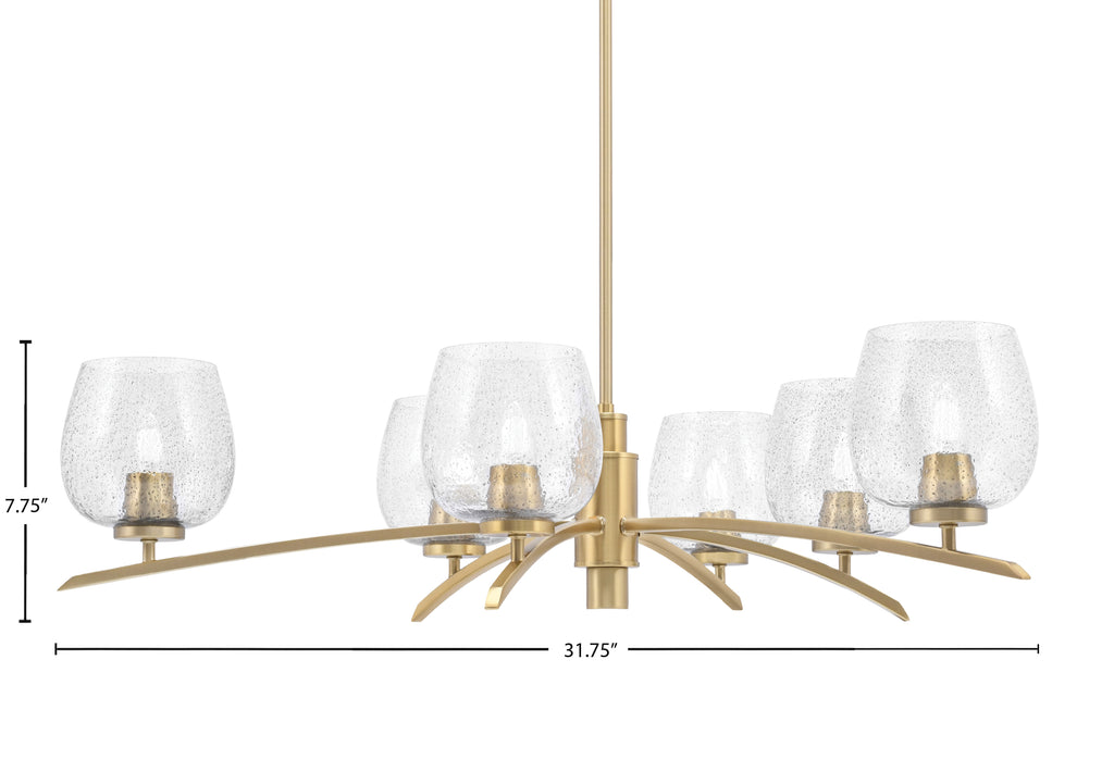 Kurve Six Light Chandelier in New Age Brass with 6" Smoke Bubble Shade