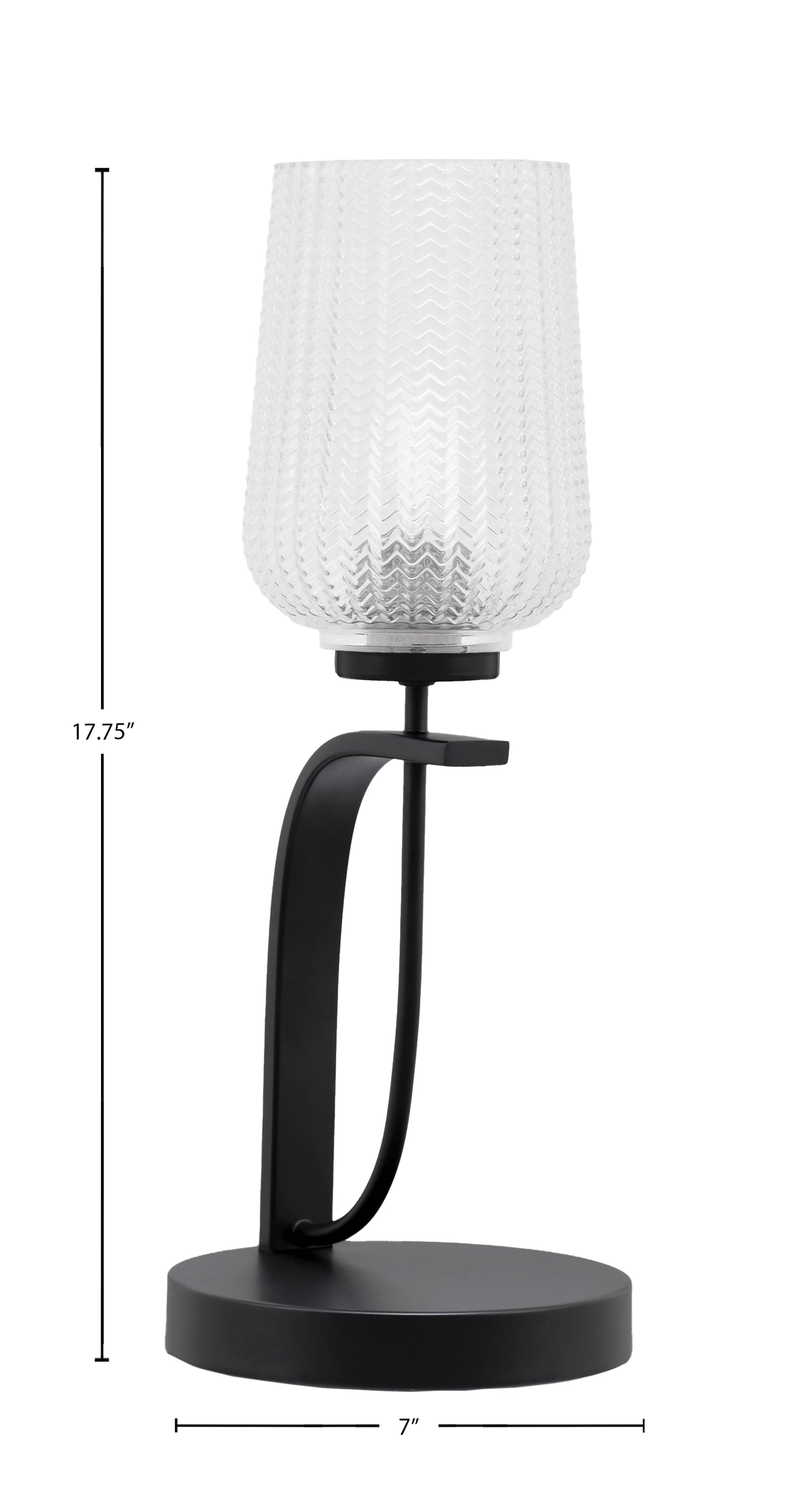 Cavella One Light Table Lamp in Matte Black with 5" Clear Textured Shade