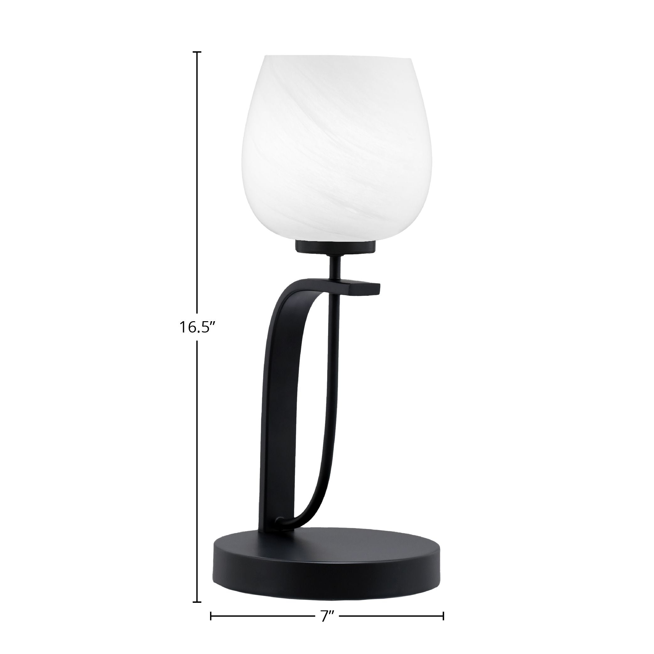Cavella One Light Table Lamp in Matte Black with 6" White Marble Shade