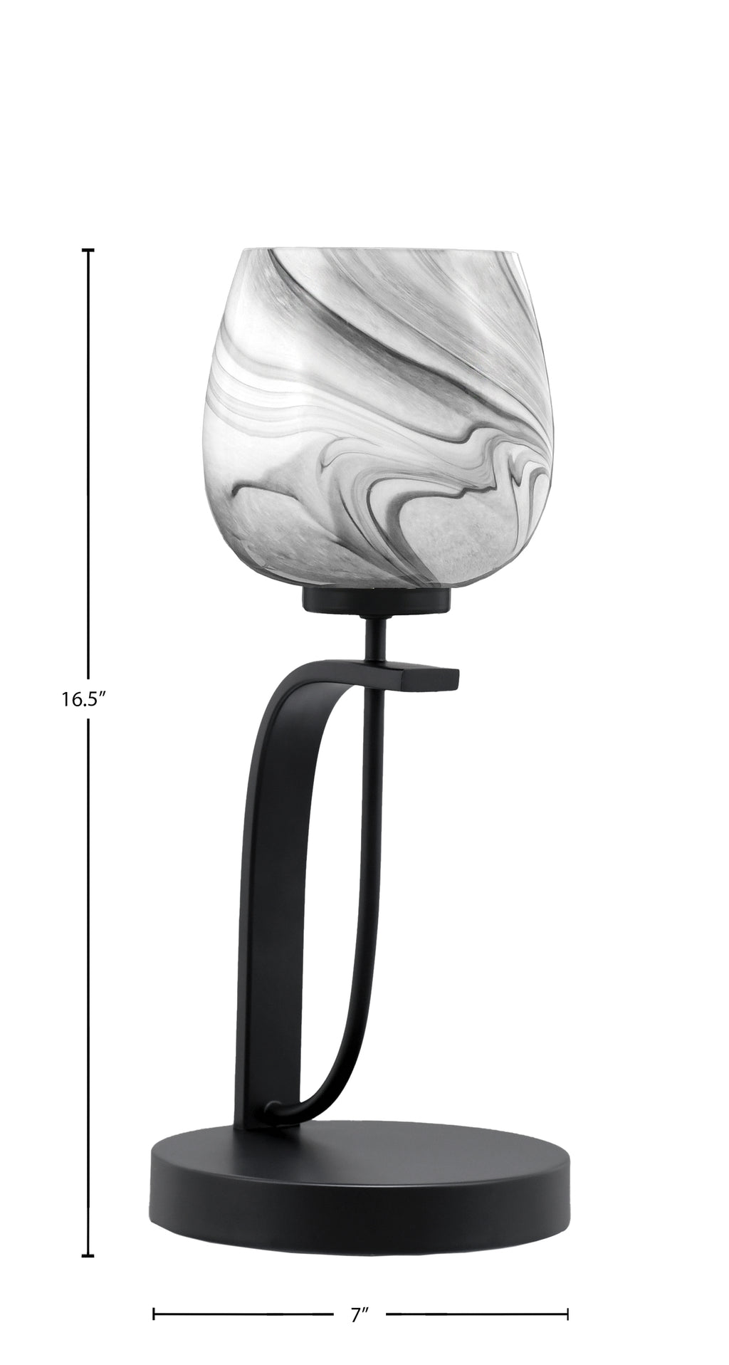 Cavella One Light Table Lamp in Matte Black with 6" Onyx Swirl Shade