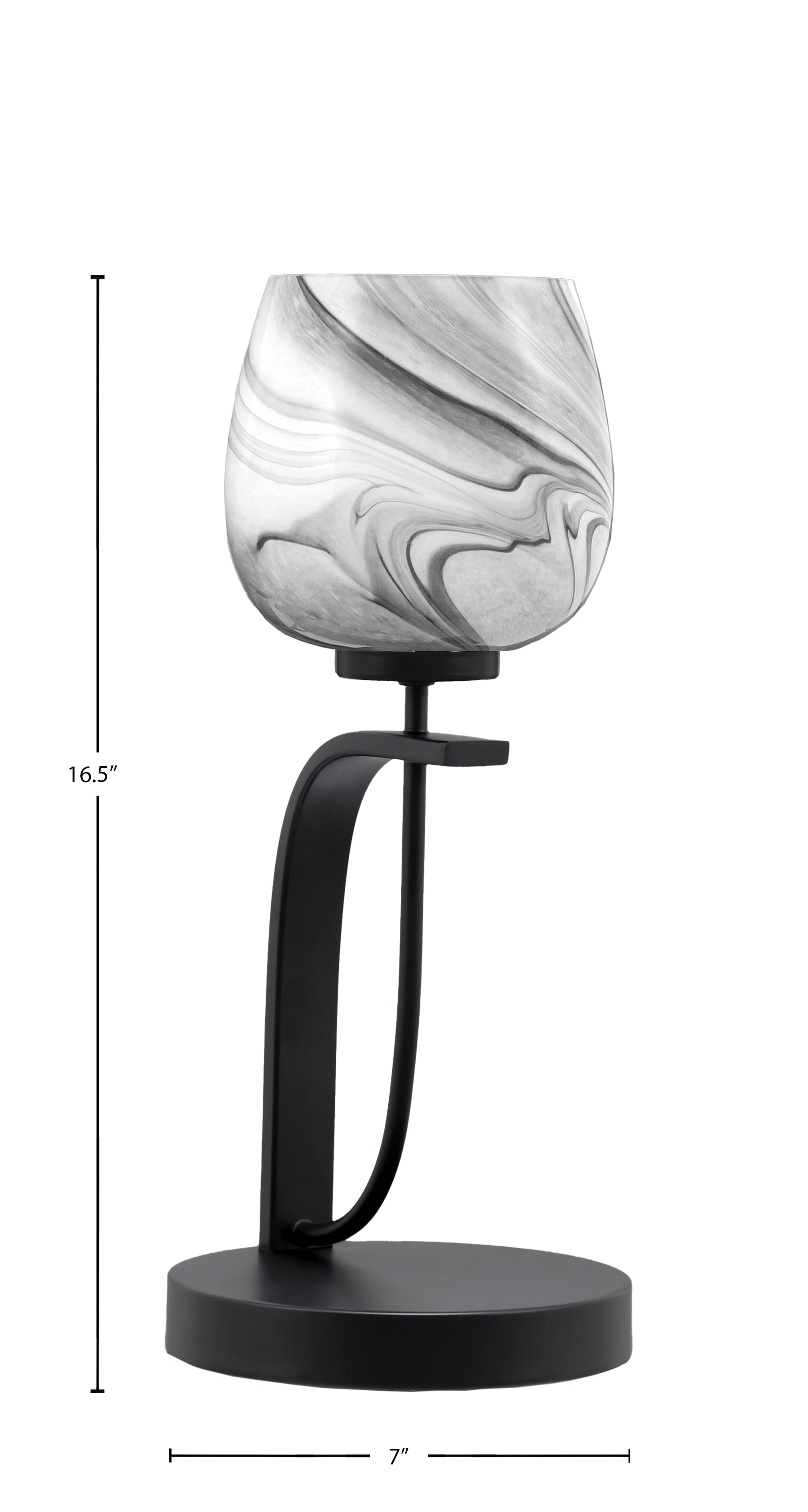 Cavella One Light Table Lamp in Matte Black with 6" Onyx Swirl Shade