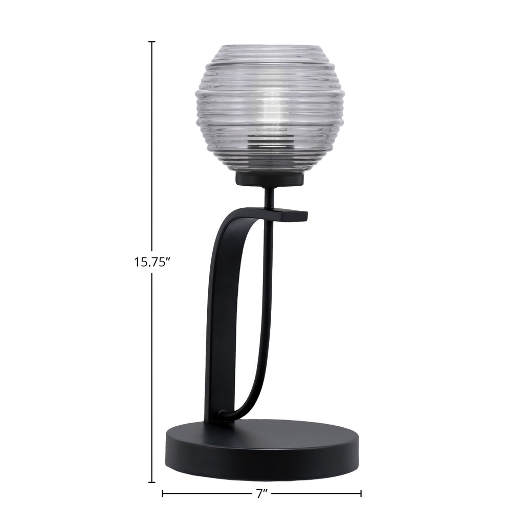 Cavella One Light Table Lamp in Matte Black with 6" Smoke Ribbed Shade