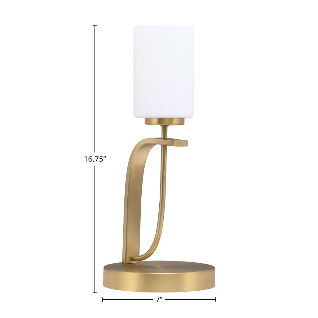 Cavella One Light Table Lamp in New Age Brass with 4" White Muslin Shade