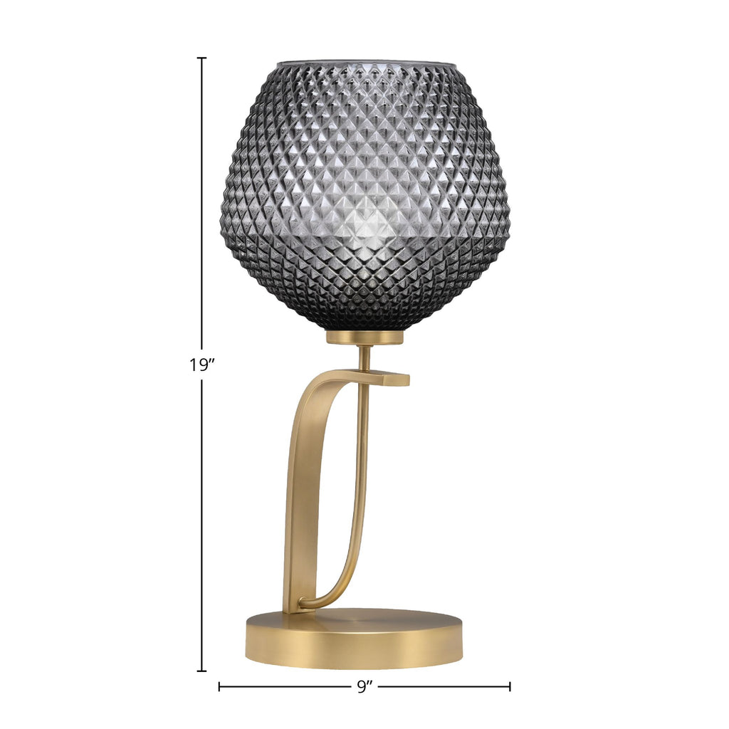 Cavella One Light Table Lamp in New Age Brass with 9" Smoke Textured Shade