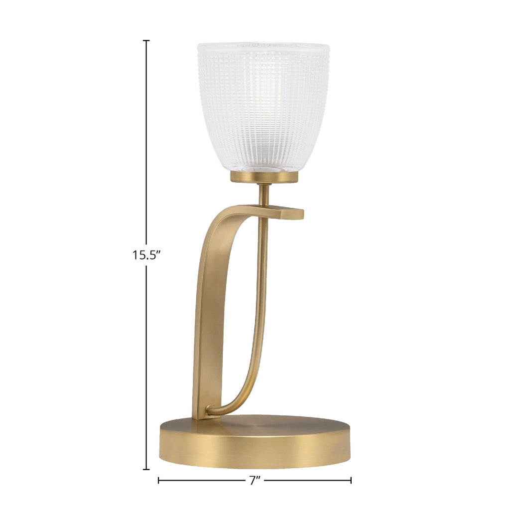 Cavella One Light Table Lamp in New Age Brass with 5" Clear Ribbed Shade