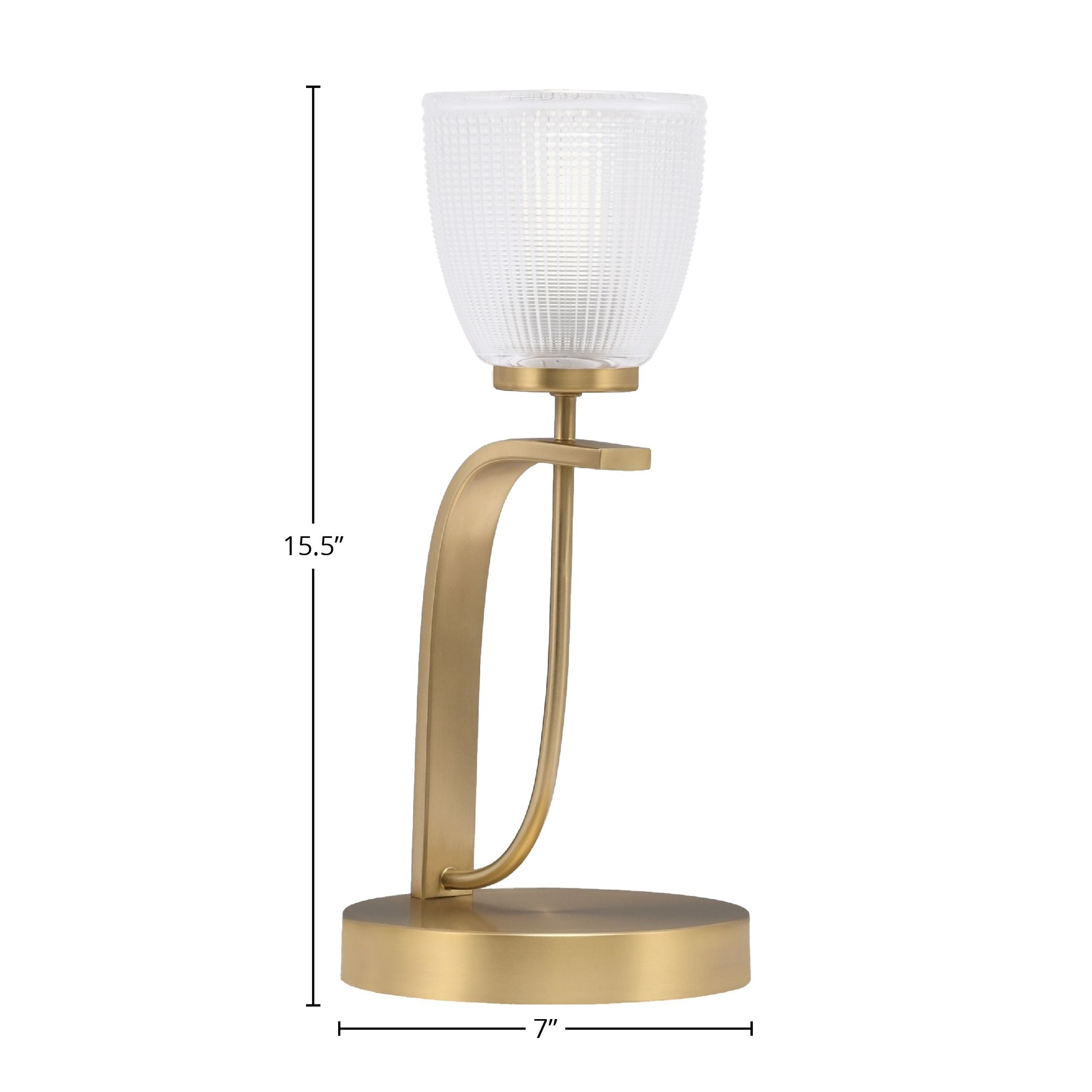 Cavella One Light Table Lamp in New Age Brass with 5" Clear Ribbed Shade