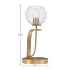 Cavella One Light Table Lamp in New Age Brass with 6" Clear Ribbed Shade