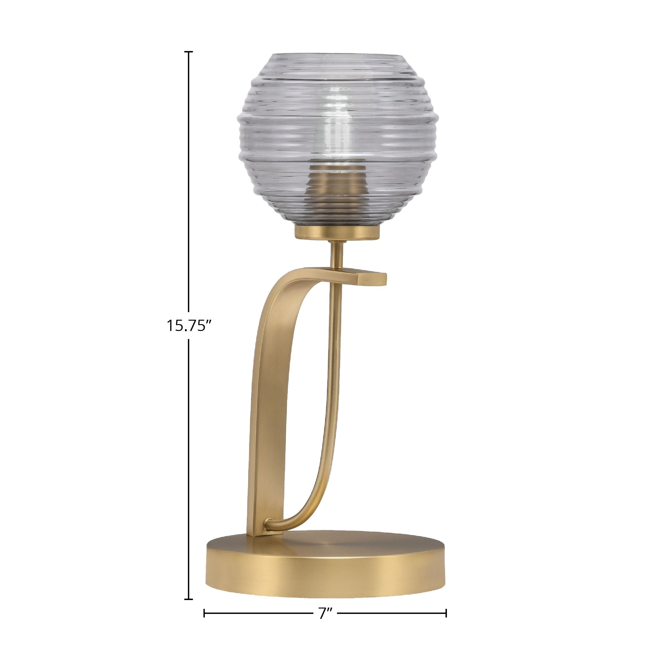 Cavella One Light Table Lamp in New Age Brass with 6" Smoke Ribbed Shade