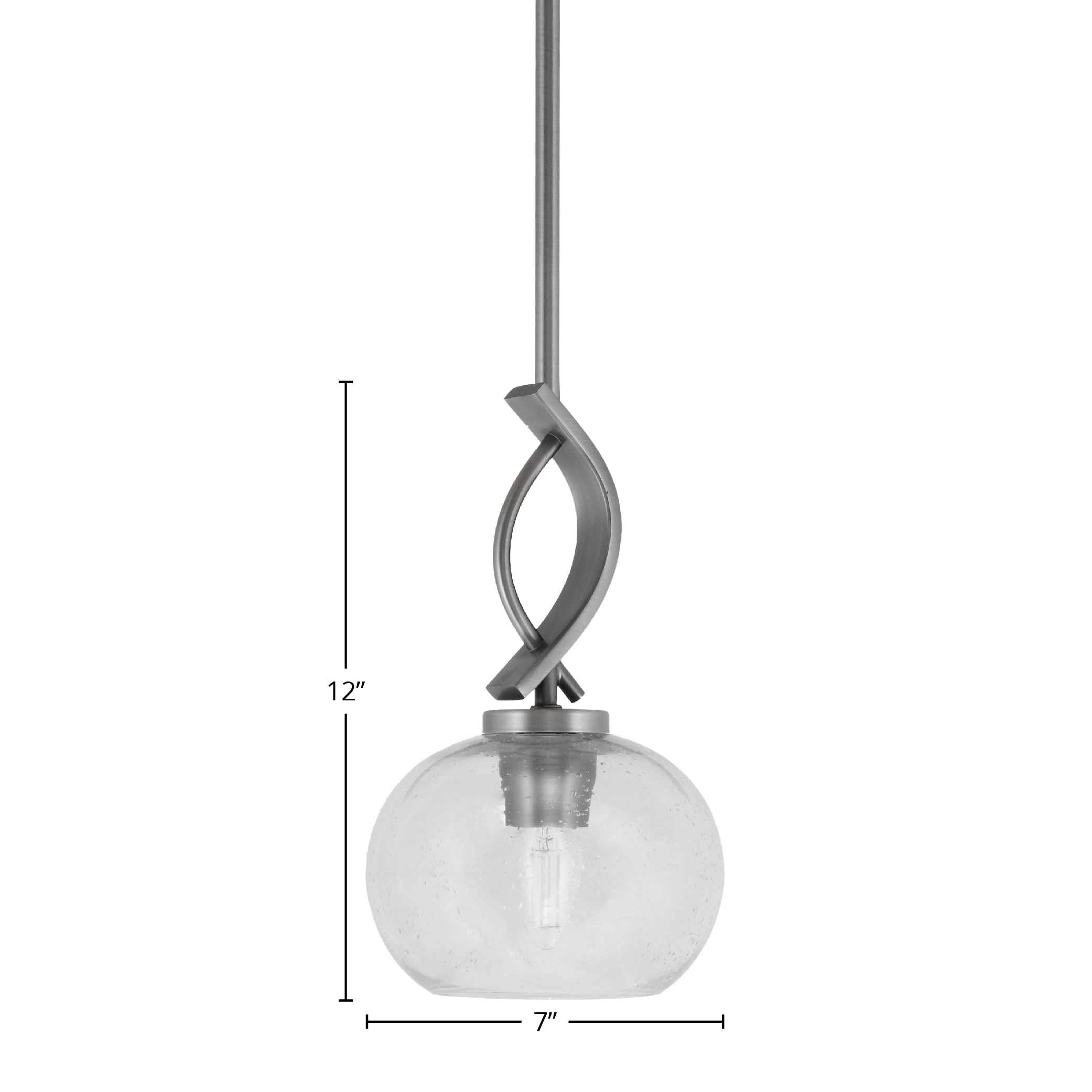 Cavella One Light Mini Pendant in Graphite with 7" Clear Bubble Shade