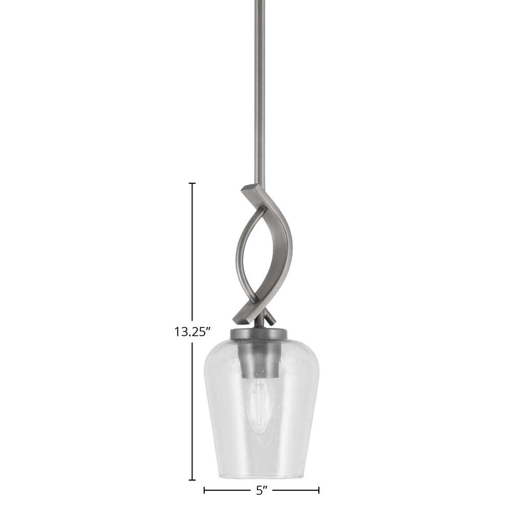 Cavella One Light Mini Pendant in Graphite with 5" Clear Bubble Shade