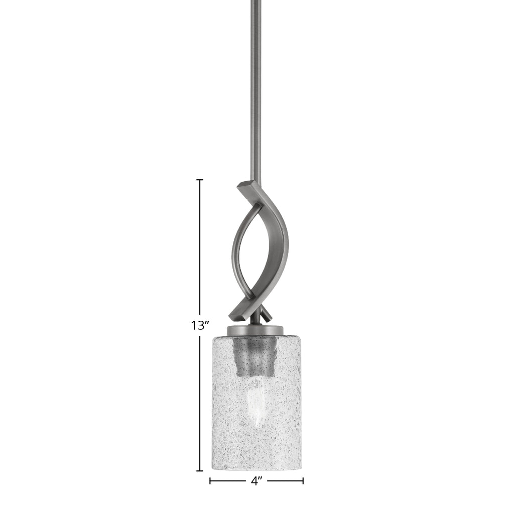 Cavella One Light Mini Pendant in Graphite with 4" Smoke Bubble Shade