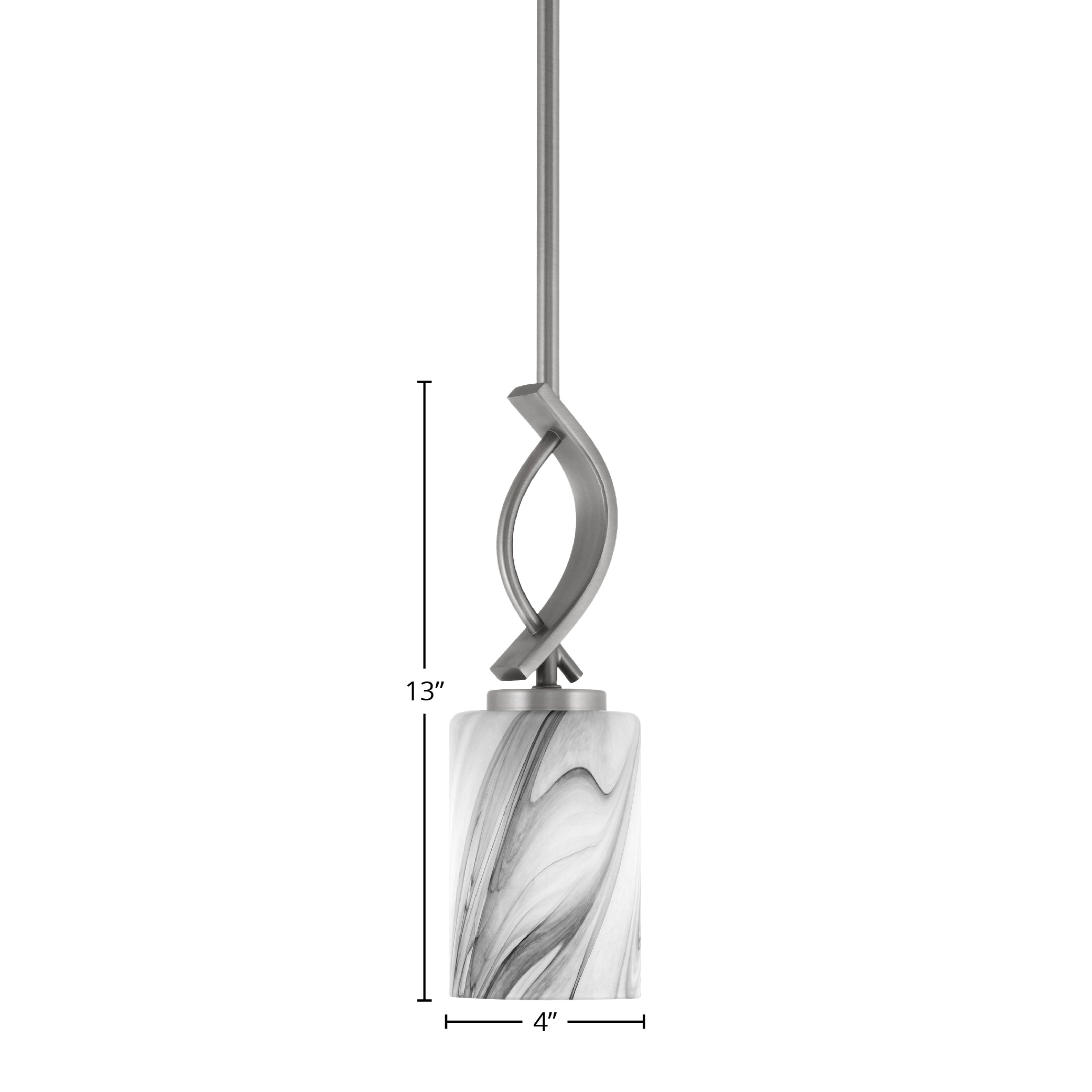 Cavella One Light Mini Pendant in Graphite with 4" Onyx Swirl Shade