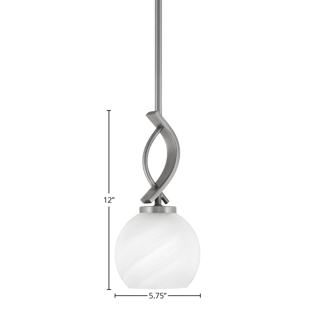 Cavella One Light Mini Pendant in Graphite with 5.75" White Marble Shade