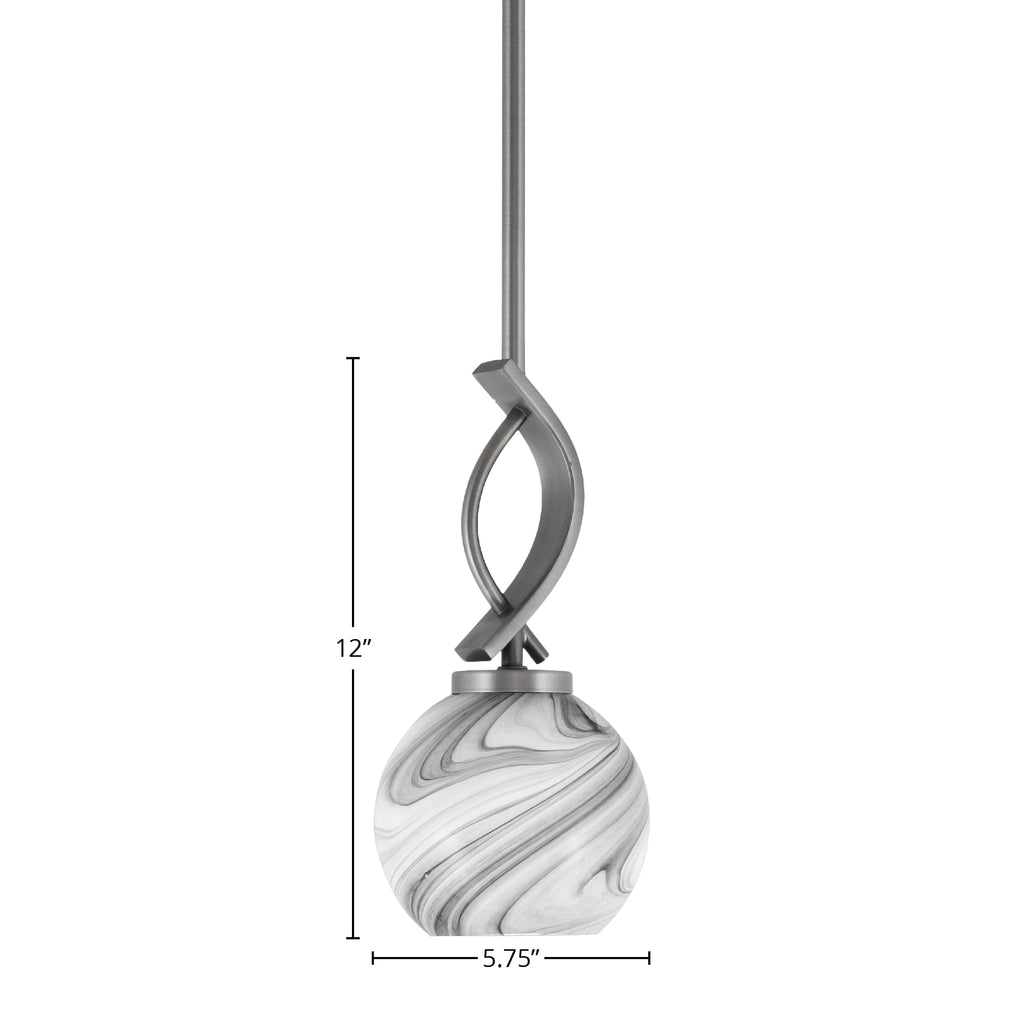 Cavella One Light Mini Pendant in Graphite with 5.75" Onyx Swirl Shade