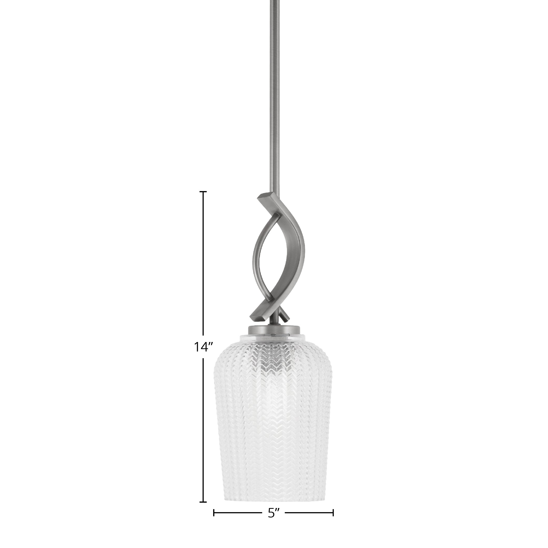 Cavella One Light Mini Pendant in Graphite with 5" Clear Textured Shade