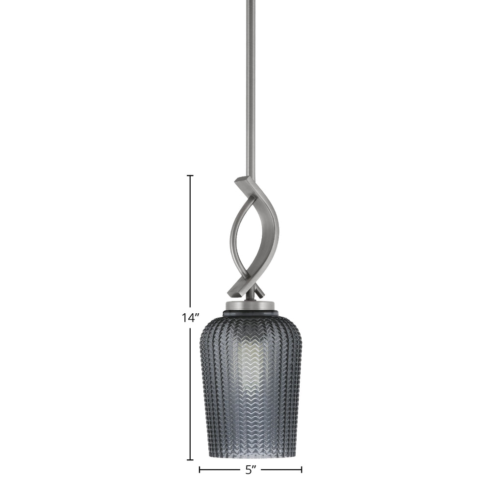 Cavella One Light Mini Pendant in Graphite with 5" Smoke Textured Shade