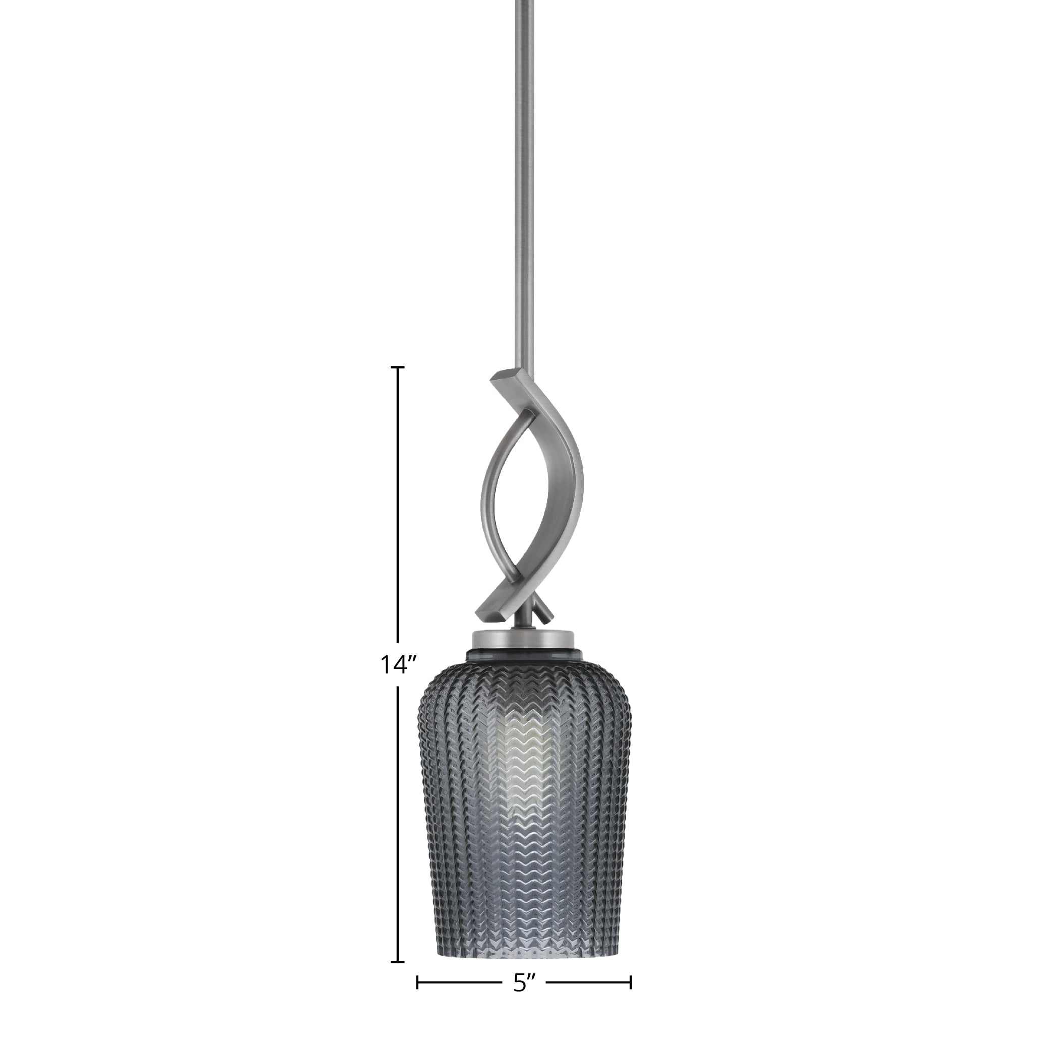 Cavella One Light Mini Pendant in Graphite with 5" Smoke Textured Shade