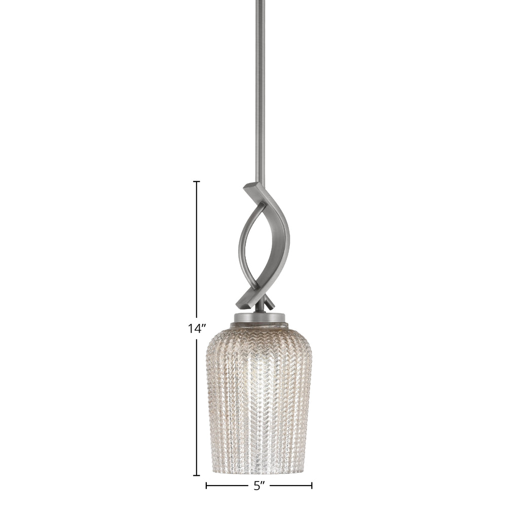Cavella One Light Mini Pendant in Graphite with 5" Silver Textured Shade
