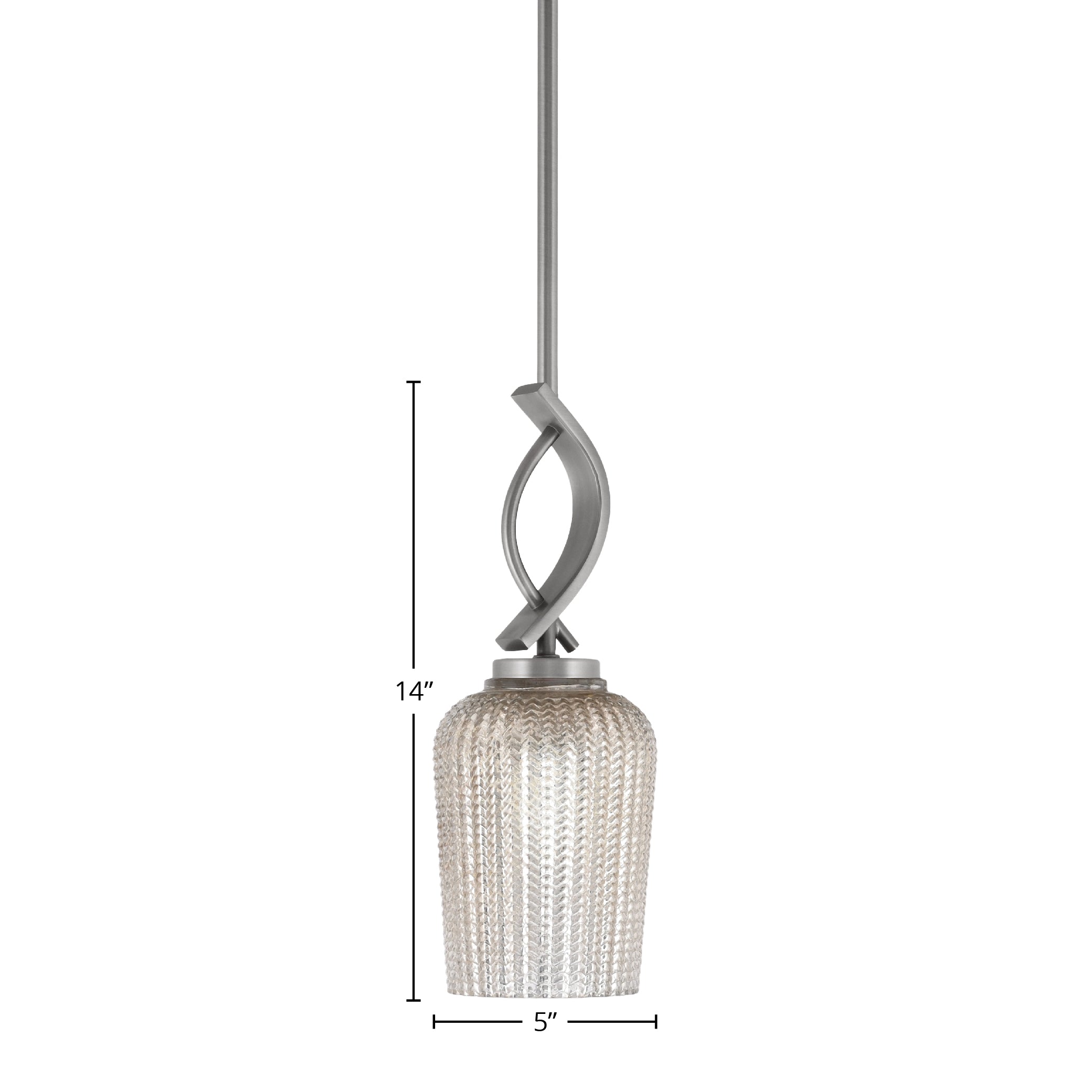 Cavella One Light Mini Pendant in Graphite with 5" Silver Textured Shade