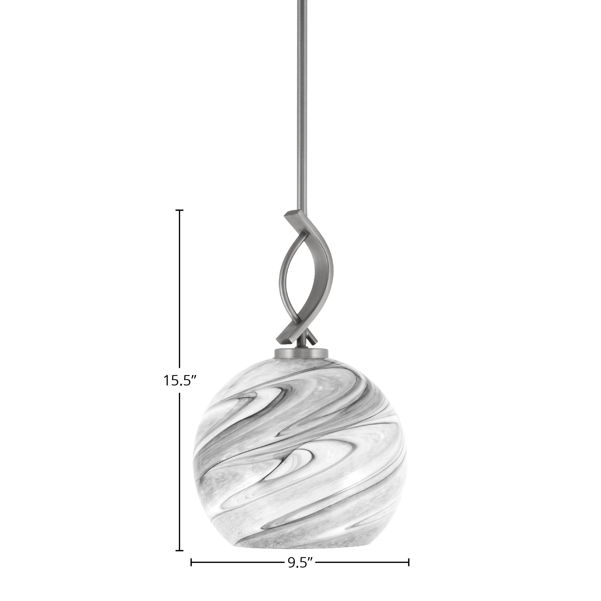 Cavella One Light Mini Pendant in Graphite with 9.5" Onyx Swirl Shade