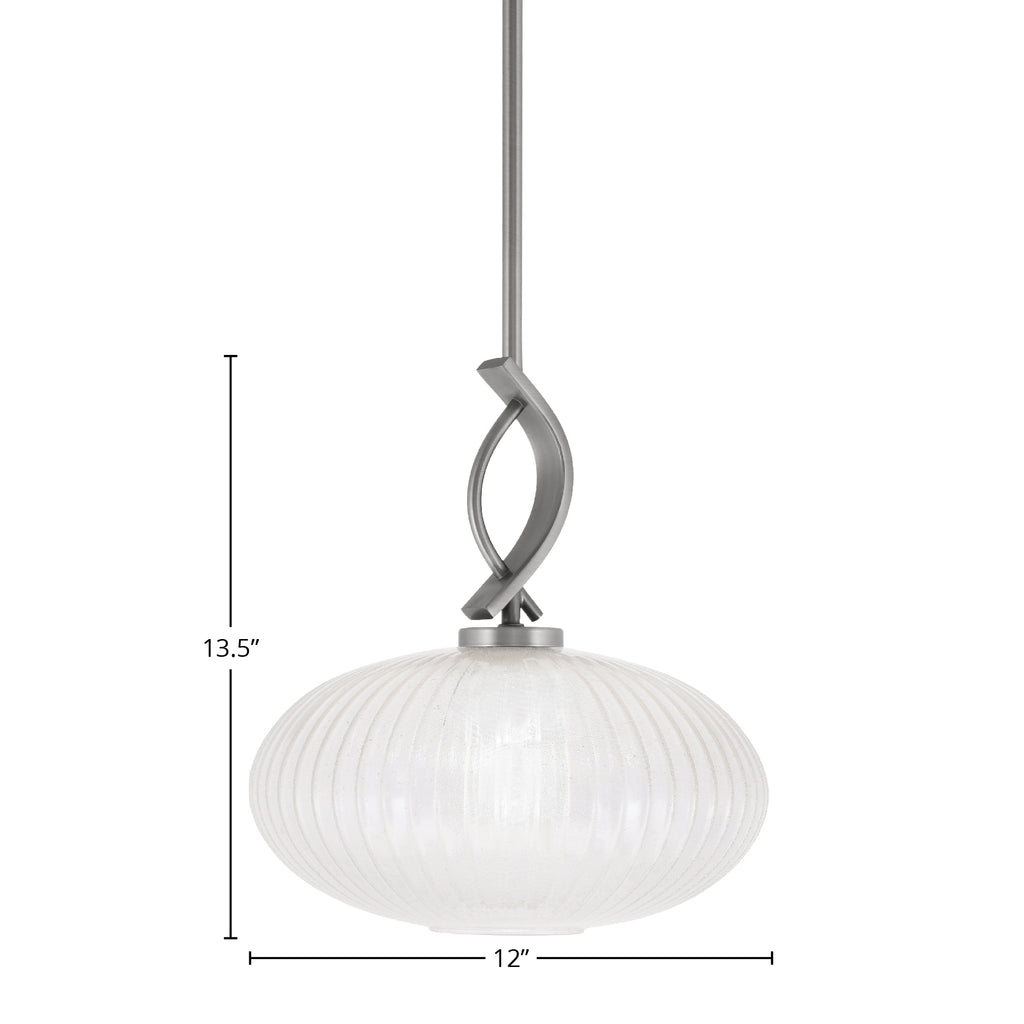 Cavella One Light Mini Pendant in Graphite with 12" Micro Bubble Ribbed Shade