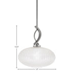 Cavella One Light Mini Pendant in Graphite with 12" Micro Bubble Ribbed Shade