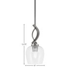 Cavella One Light Mini Pendant in Graphite with 6" Clear Bubble Shade