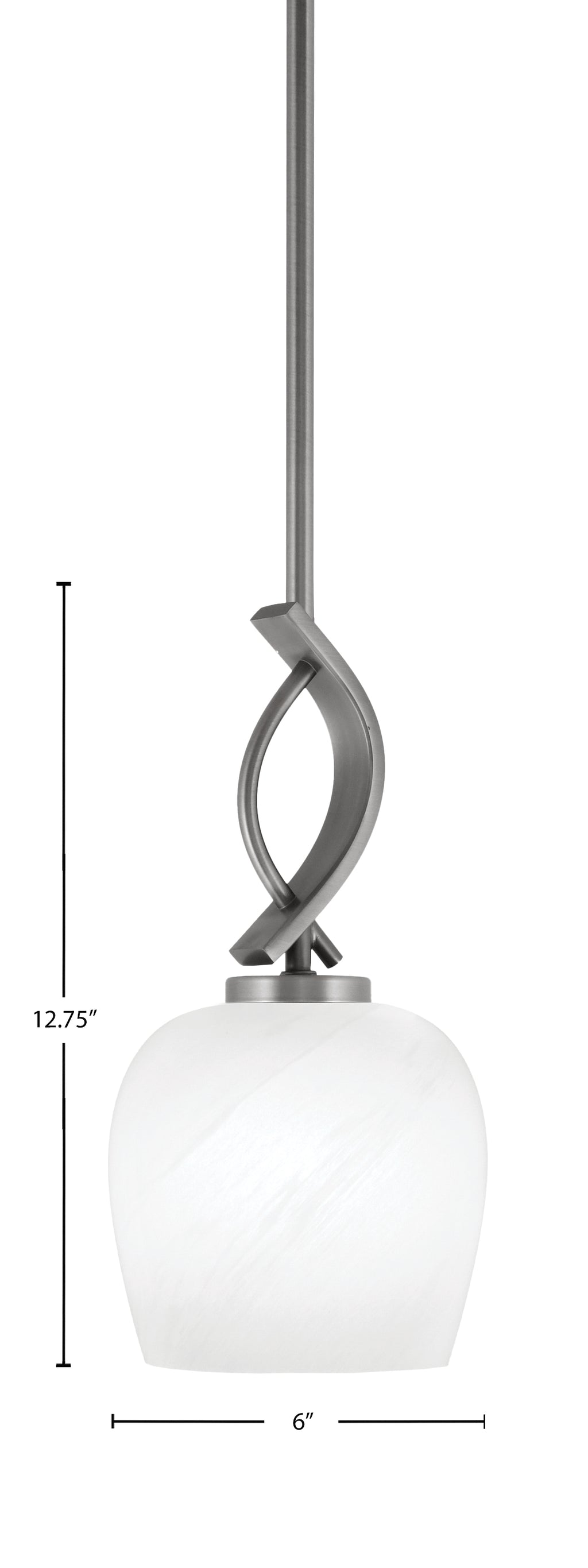 Cavella One Light Mini Pendant in Graphite with 6" White Marble Shade