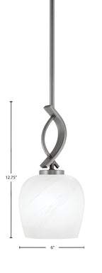 Cavella One Light Mini Pendant in Graphite with 6" White Marble Shade