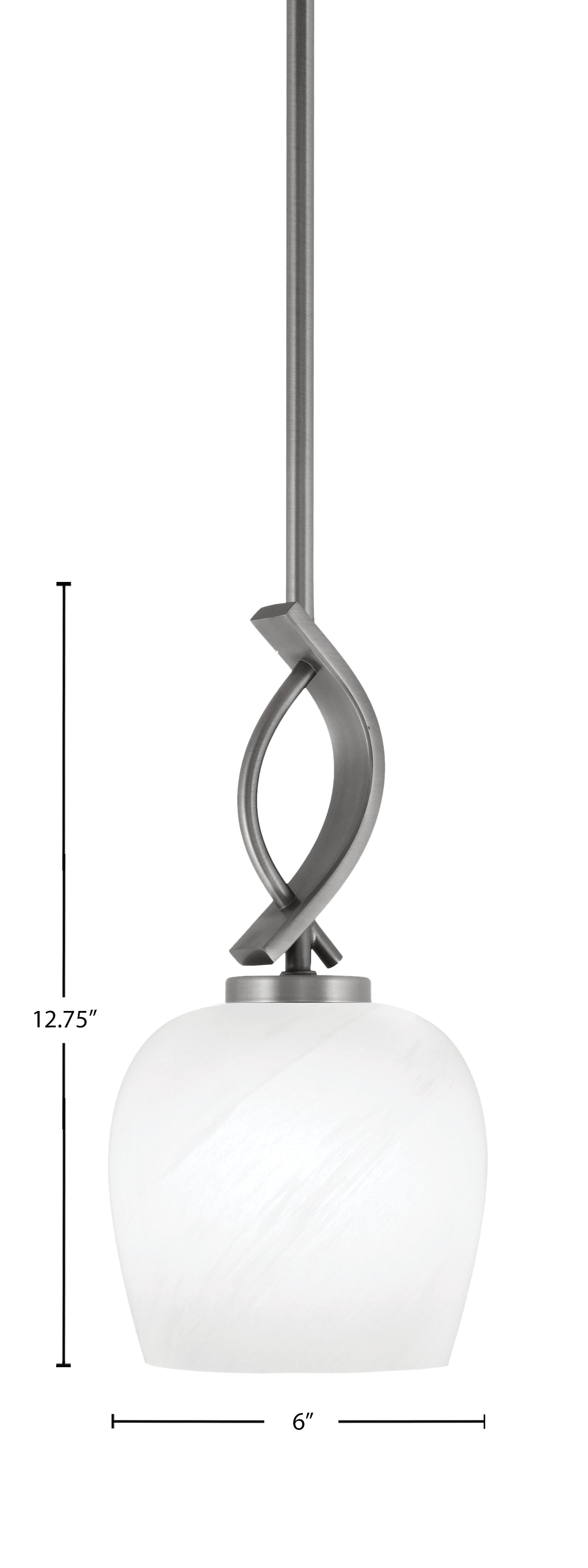 Cavella One Light Mini Pendant in Graphite with 6" White Marble Shade