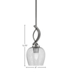 Cavella One Light Mini Pendant in Graphite with 6" Smoke Bubble Shade